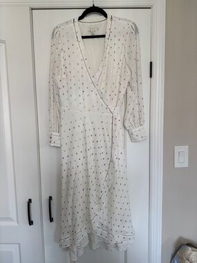 Ted Baker White Wrap Midi Dress with Multicolor Dot Print